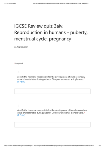 Gcse Forms Quiz Puberty And The Menstrual Cycle Teaching Resources