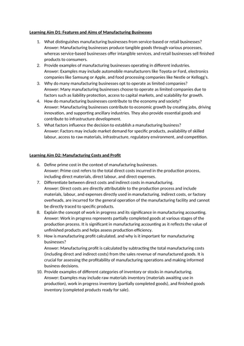 Level 3 BTEC Business - Unit 12: Financial Statements for Specific ...