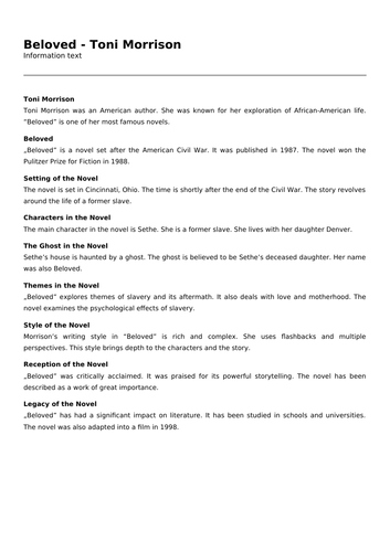 Beloved - Toni Morrison | Teaching Resources