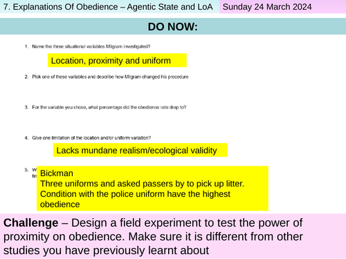 L5: Agentic State & Legitimacy of Authority - Paper 1 - AQA Psychology ...