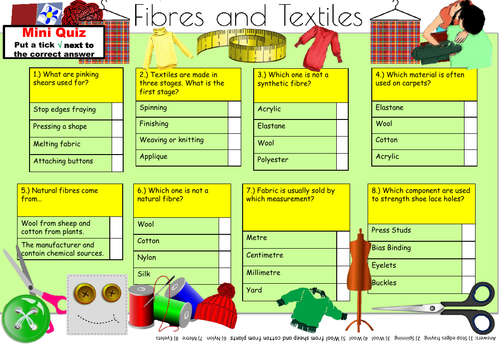 DT/Textiles Quiz Cover worksheets | Teaching Resources