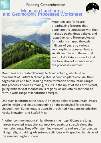 Mountain Landforms and Geomorphic Processes Worksheet