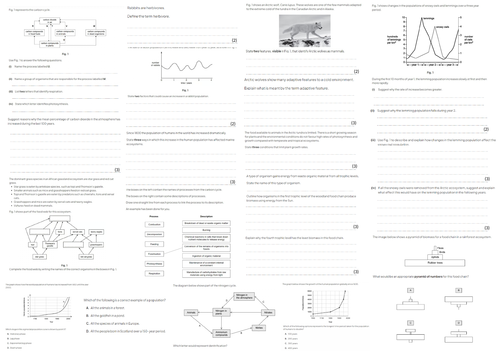 IGCSE CIE A3 Exam sheet - Organisms and their Environment