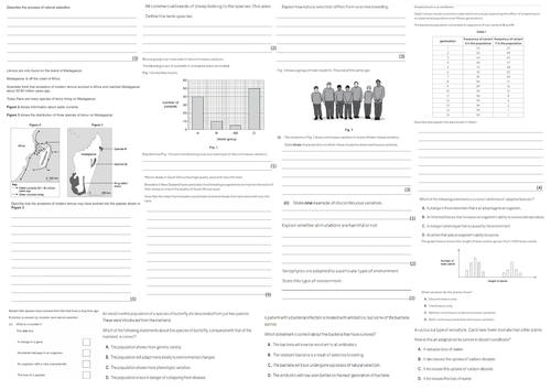 IGCSE CIE A3 Exam sheet - Variation and Selection