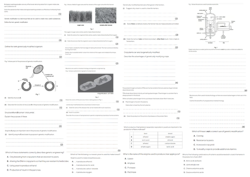 IGCSE CIE A3 Exam sheet - Biotechnology and Genetic Modification