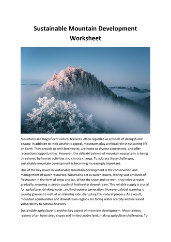 Sustainable Mountain Development Worksheet