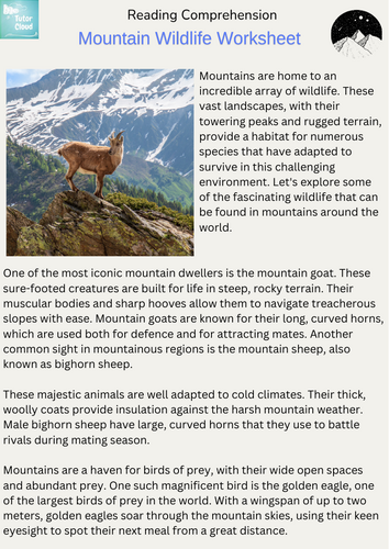 Mountain Wildlife Worksheet