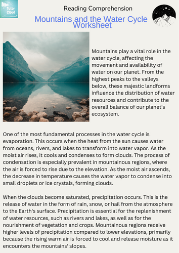 Mountains and the Water Cycle Worksheet