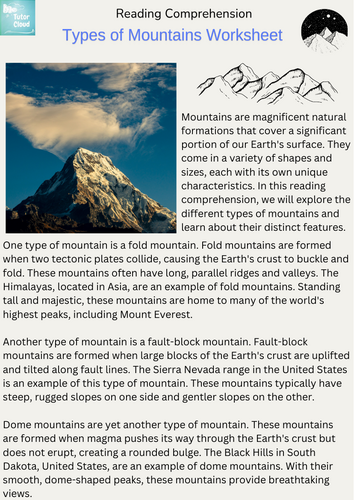 Types of Mountains Worksheet