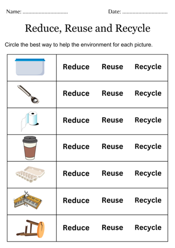 Printable reduce reuse recycle worksheets for kindergarten | Teaching ...