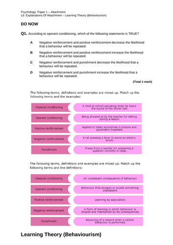 L6: Learning Theory - Attachment - Paper 1 - AQA Psychology