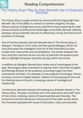 The History Boys Play by Alan Bennett Use of Dramatic Devices