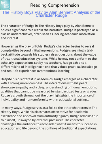 The History Boys Play by Alan Bennett Analysis of the Character Rudge