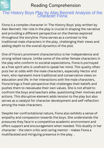 Reading Comprehension: The History Boys Play by Alan Bennett Analysis of the Character Fiona