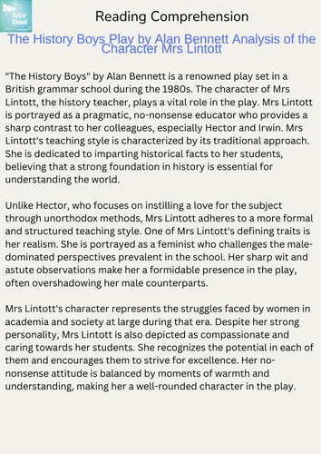 The History Boys Play by Alan Bennett Analysis of the Character Mrs Lintott
