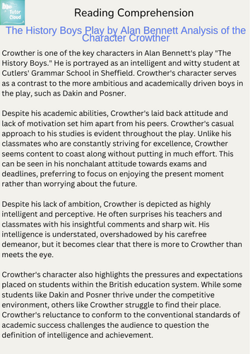 The History Boys Play by Alan Bennett Analysis of the Character Crowther Reading Comprehension