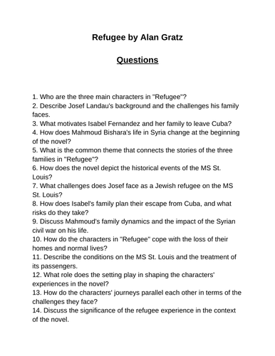 Refugee. Reading Comprehension Questions, Multiple-choice questions ...