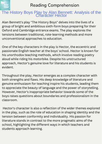 The History Boys Play by Alan Bennett: Analysis of the Character Hector