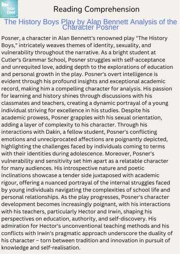 The History Boys Play by Alan Bennett Analysis of the Character Posner