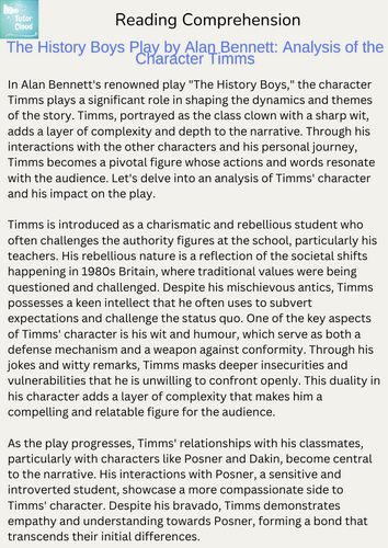 The History Boys Play by Alan Bennett: Analysis of the Character Timms