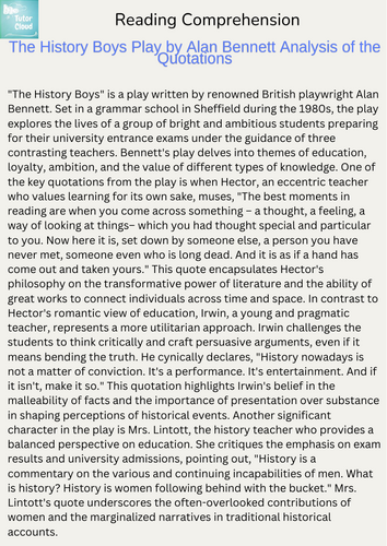 The History Boys Play by Alan Bennett Analysis of the Quotations