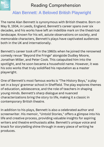 Alan Bennett: A Beloved British Playwright Worksheet