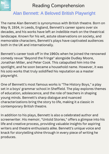 Alan Bennett A Beloved British Playwright Worksheet