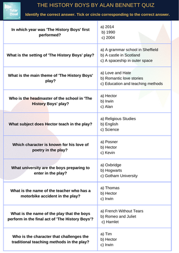 The History Boys by Alan Bennett Quiz