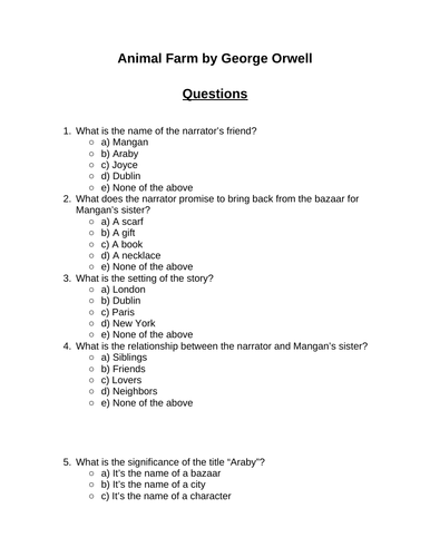 Araby by James Joyce. 30 multiple-choice questions (Editable)