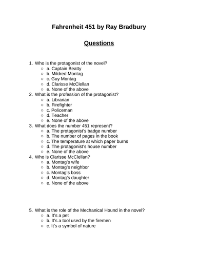 Fahrenheit. 30 multiple-choice questions (Editable)