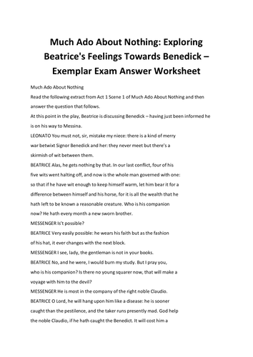 Much Ado About Nothing: Exploring Beatrice's Feelings Towards Benedick – Exemplar Exam Answer