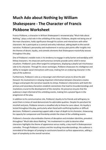 Much Ado about Nothing by William Shakespeare - The Character of Francis Pickbone Worksheet