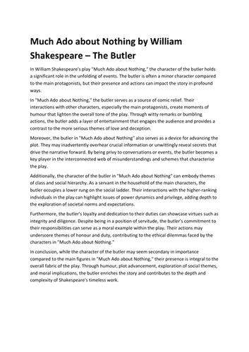 Much Ado about Nothing by William Shakespeare – The Character of The Butler