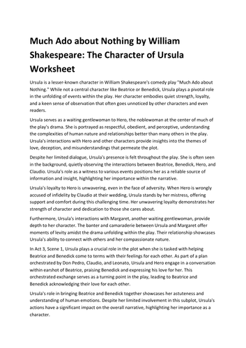 Much Ado about Nothing by William Shakespeare: The Character of Ursula Worksheet