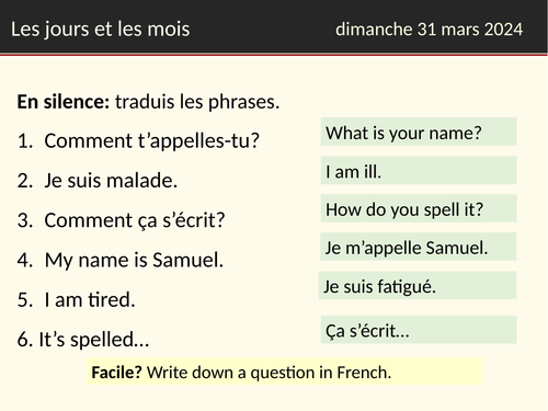 KS3 French Days and Months - Jours et Mois | Teaching Resources