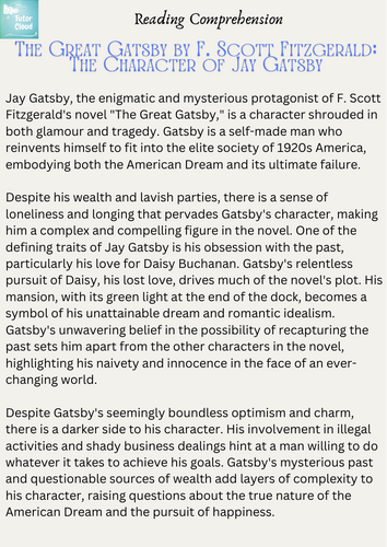 The Great Gatsby by F. Scott Fitzgerald: The Character of Jay Gatsby
