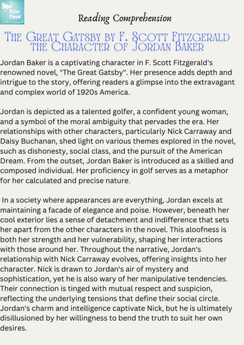The Great Gatsby by F. Scott Fitzgerald the Character of Jordan Baker