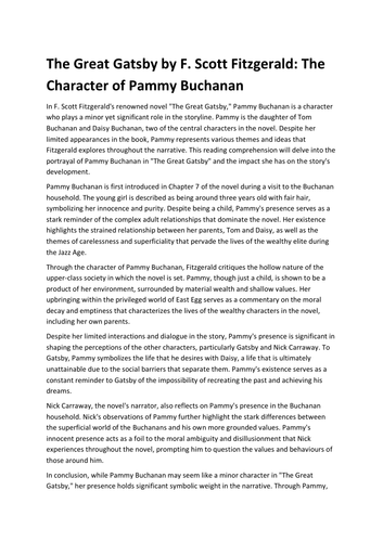 The Great Gatsby by F. Scott Fitzgerald: The Character of Pammy Buchanan