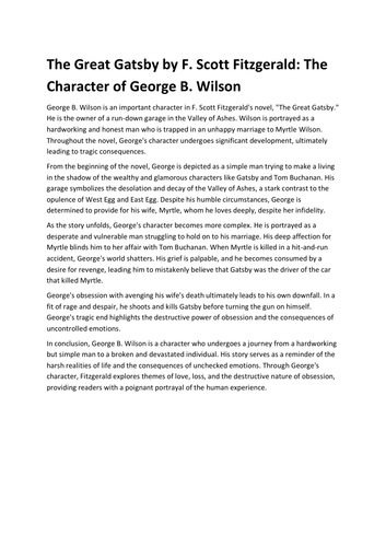 The Great Gatsby by F. Scott Fitzgerald: The Character of George B. Wilson