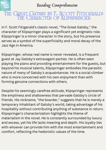 The Great Gatsby by F. Scott Fitzgerald: The Character of Klipspringer