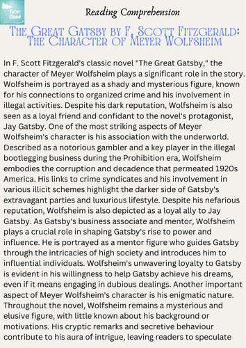 The Great Gatsby by F. Scott Fitzgerald: The Character of Meyer Wolfsheim