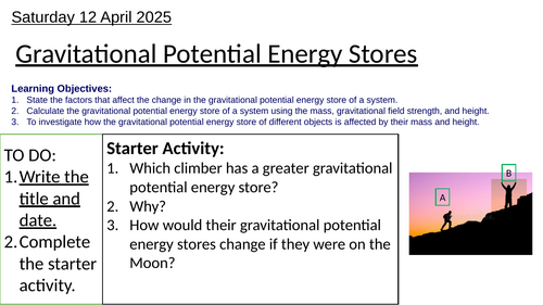 AQA GCSE Combined Science Physics: Gravitational Potential Energy Stores & Investigation: Lesson