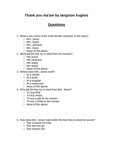 Thank you ma'am. 30 multiple-choice questions (Editable)
