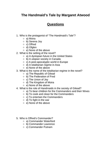 The Handmaid’s Tale. 30 multiple-choice questions (Editable)