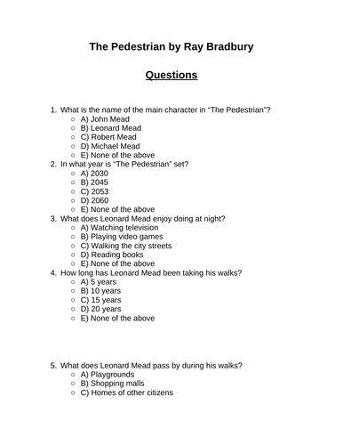 The Pedestrian. 30 multiple-choice questions (Editable)