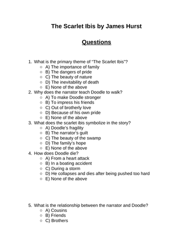 The Scarlet Ibis. 30 multiple-choice questions (Editable)