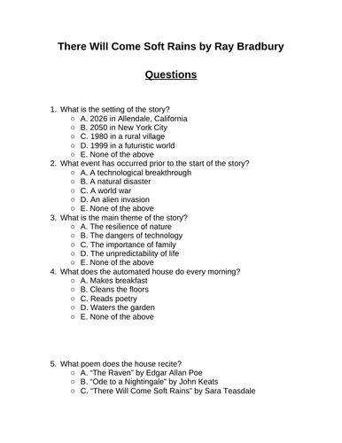 There Will Come Soft Rains. 30 multiple-choice questions (Editable)