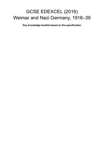 Edexcel Weimar and Nazi Germany Teacher Key Knowledge | Teaching Resources
