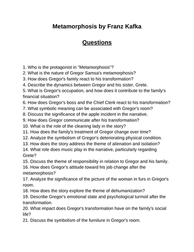 Metamorphosis. 40 Reading Comprehension Questions (Editable)