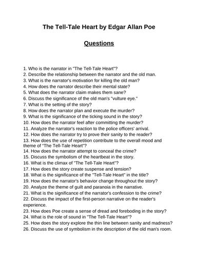 The Tell-Tale Heart. 40 Reading Comprehension Questions (Editable)